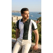 Pusula Sepeti Erkek Kısa Kollu Polo Yakalı Blok Desenli Triko Bluz