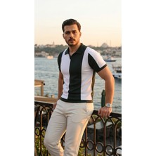 Mç Plus Erkek Kısa Kollu Polo Yakalı Blok Desenli Triko Bluz