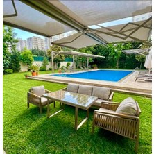 Hier Vespera 3+1+1+Orta Sehpa   Alüminyum İskeletli  Su itici Kumaşlı İroko Bahçe Takımı Bahçe Mobilyası Balkon Mobilyası