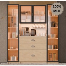 Comiet Ladin Mdf Kahve Köşesi Dolabı Çekmeceli Işıklı
