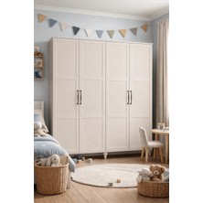 Arion Kids Alin MDF 4 Kapaklı Genç Odası Dolabı | Modern Tasarım | Geniş Depolama Alanı | REHAU Kaplama Kapaklar | Ağaç Ayaklar