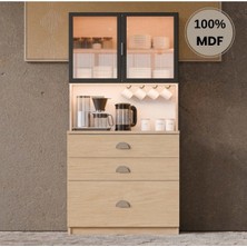 Comiet Ladin Mdf Kahve Köşesi Dolabı Çekmeceli Işıklı