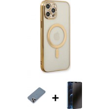 Pileli Store Pilelistore™ iPhone 12 Pro Kılıf Doruk Minimal - Siyah 3D Antistatik Hayalet Cam Ekran Koruyucu + Metal Kamera Lens Koruma Cam - Gs
