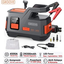 Groove Akü Takviye Cihazı ve Hava Kompresörü 29200MAH 4500A Akü (Kompresör+Powerbank+Led Lamba)