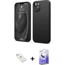 Pileli Store Pilelistore™ iPhone 14 Kılıf Kozmos Yansıma Özel Seri - Siyah Bilvis 5in1 5d Magic Hayalet Cam Ekran Koruyucu + Diamond Kamera Lens - Pe
