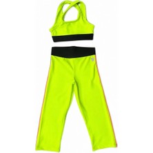 Whynot Kız Çocuk Neon  Yeşili Spor Tayt Crop Takım Yazlık Dizaltı Tayt Crop Kombin