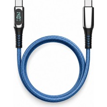 Micflip A08 Dijital LED Ekranlı Type-C To Type-C Pd Data ve Şarj Kablosu 140W 1m Mavi