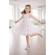 Chaton D'or 02-06 Yaş Tüllü Çiçek Desenli Bebek Elbise - Pudra
