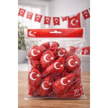 Uravas Store Ayyıldızlı Kırmızı Balon Seti Türk Bayraklı Parti Balonu Dayanıklı Latex Balon 10'lu Paket