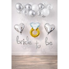 Patladı Gitti Bride To Be El Yazısı, Tek Taş Yüzük ve Kalp Folyo Balonlu Set