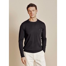 Brooks Brothers Siyah Erkek Bisiklet Standart Logo Baskılı Kazak BBSS26MKL012