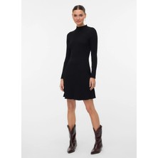Vero Moda Siyah Kadın Bisiklet Yaka Elbise Vmnancy Rıb Ls Funlnck Skater Dress