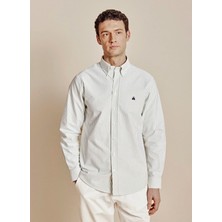 Brooks Brothers Beyaz Erkek Düğmelmi Regular Fit Çizgili Gömlek BBSS26MSH021