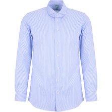 Brooks Brothers Mavi-Beyaz Erkek Italyan Slim Fit Çizgili Gömlek BBSS26MSH045