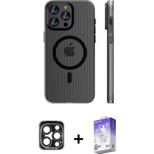 Pileli Store Pilelistore™ iPhone 15 Pro Max Kılıf Pusula Minimal Koleksiyonu - Siyah Bilvis 5in1 3D Magic Cam Ekran Koruyucu + Pvd Metal Kamera Lens - Lt