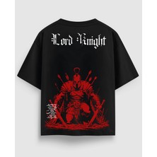 Yolo Street Oversize Unisex Siyah Tişört – Lord Knight Kırmızı Yazılı Ortaçağ  Yazılı Şövalye Baskı, %100 Pamuk Streetwear Tasarım