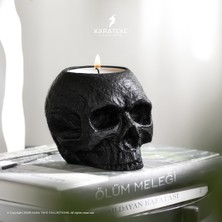 Kara Teke Collections Modern Dekoratif Gotik Kafatası Beton Tealight Mumluk – Siyah