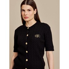 Brooks Brothers Siyah Kadın Saç Örgü Hırka BBSS26FKS001