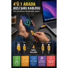 Open City 4’ü 1 Arada 65W Hızlı Şarj Kablosu Usb-A Type-C Lightning Örgülü Veri Kablosu Siyah