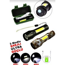 Marsilyan USB Charge 2İN13W+1W USB Şarjlı Ledli Polis El Feneri Metal Kasa Pls.kutu (K95)