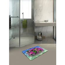 Ardizayn Çiçek Desenli 40X60 cm Kaymaz Deri Taban Banyo Halısı, Paspası