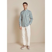Brooks Brothers Yeşil - Beyaz Erkek Düğmeli Regular Fit Çizgili Gömlek BBSS26MSH007