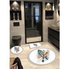 Ardizayn Kaymaz Dökülmez Pamuk Taban Yuvarlak Banyo Halısı 100 x 100 cm + 60 x 60 cm + 40 x 60 cm cm 3'lü