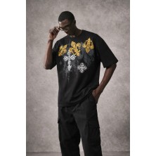 Yolo Street Oversize Siyah Tişört Gold Barok Desenli %100 Pamuk Premium Streetwear Unisex