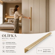 Badem10 Lüx Olifka Çizgili Albrifin Çekmece Kulpu 640 mm Modern Mobilya Dolap Kapak Kulpu Metal Tasarım
