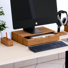 Desna Tek Katlı Tek Çekmeceli Dolap & Monitör Standı - Kiraz | 45 cm x 25 cm x 9.6 cm | Woodsaka