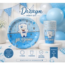 Dizayn Parti Evi Ilk Dişim Temalı 8 Kişilik Parti Seti 8 Tabak 8 Bardak Pembe Mavi Varyantlı Diş Buğdayı Konsepti