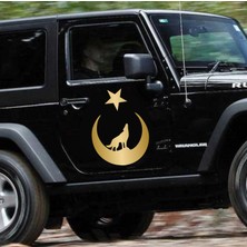 Sticker Usta Ay Yıldız ve Kurt Sticker - Araba Oto Motosiklet Karavan Cam Araç Sticker - 00345