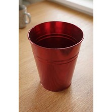 Konik Metal Saksı & Vazo Kırmızı - 25 cm Dekoratif Çok Amaçlı Renkli Çiçeklik (25X23/15 Cm)