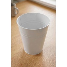 Konik Metal Saksı & Vazo Beyaz - 25 cm Dekoratif Çok Amaçlı Renkli Çiçeklik (25X23/15 Cm)