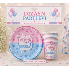 Dizayn Parti Evi Kız Mı Erkek Mi 8 Kişilik Cinsiyet Partisi Seti Gender Reveal 8 Bardak 8 Tabak