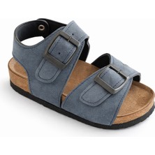 Liarca Ministep Premium Çift Tokalı Çocuk Sandalet Kaymaz Taban – Mavi Süet