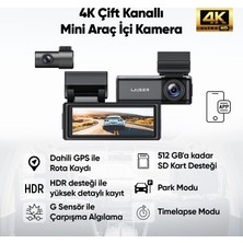 Laiser Bravo 1 Araç Kamerası | 2 Kanal 2k + Fhd Arka | Hdr | Gps Wi-Fi | 3,2" IPS Ekran