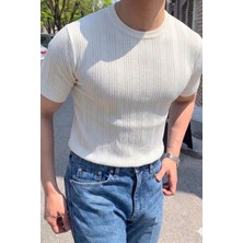 Tarz Cool Old Money Fit Bisiklet Yaka Çizgili Triko T-Shirt – Slim Kalıp Premium