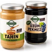 Barseren Organik Üzüm Pekmezi 800 gr ve Doğal Taş Değirmen Tahini 600 gr Cam Kavanoz