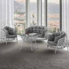 Canisa Viola Serisi 1. Sınıf 2+1+1 Beyaz Rattan Gri Minder Bahçe Balkon Oturma Koltuk Takımı