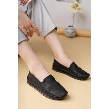 Nesil Shoes Syg P74 Siyah Hakiki Deri Şeffaf Taban Kadın Ayakkabı