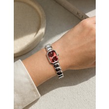 Boris Accessory Kadın Kol Saati Bordo&yeşil Kadranlı Gümüş Metal Kordon Bileklik Şık Tasarım