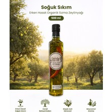 Istif Yeni Sezon Erken Hasat Soğuk Sıkım Natürel Sızma Zeytinyağı Dağ Kekikli ve Biberli 500 Lt Uzun Cam Şişe