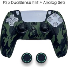 Cosmostech Ps5 Dualsense Uyumlu Kamuflaj Silikon Kılıf + Analog Başlık Seti