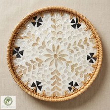 Renesse Home Aswan El Yapımı Rattan Tepsi 35 cm – Doğal Hasır Sunum Tepsisi, Bohem Dekoratif Servis Tepsisi