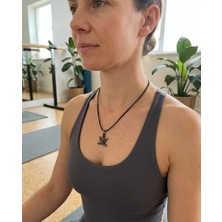 Vintage Takı Siyah Deri Ipli Bakır Kaplama Yoga Kolyesi & Vintage Bohem Stil Yoga Pozu Kolye