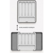 Kitchen Line Çift Taraflı Uzayabilir Pratik Çekmece Içi Kaşıklık Organizer | Ayarlanabilir Sürgülü Gri Renk Kaşıklık Düzenleyici