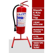 Elit 6 kg Tozlu Yangın Söndürücü Tüp Stand ve Talimat Dahil Ruhsata Uygun