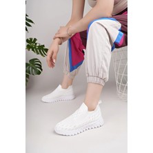 Nesil Shoes Dvm 502 Beyaz Triko Örgü Taşlı Kadın Sneakers