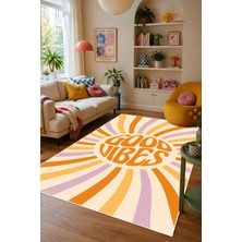 Pelura Halı Good Vibes Yazılı Pinterest Desen Baskılı Kaymaz Yıkanabilir Salon Oturma Odası Mutfak Halısı Yolluk